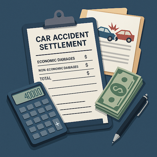 A cartoon image depicting a clipboard with a list to follow after a car accident when injured.